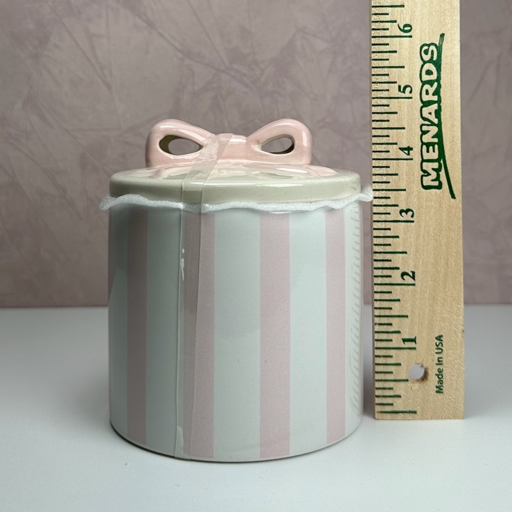 Striped Ceramic Jar with Pink Bow Lid - Picture 2 of 16